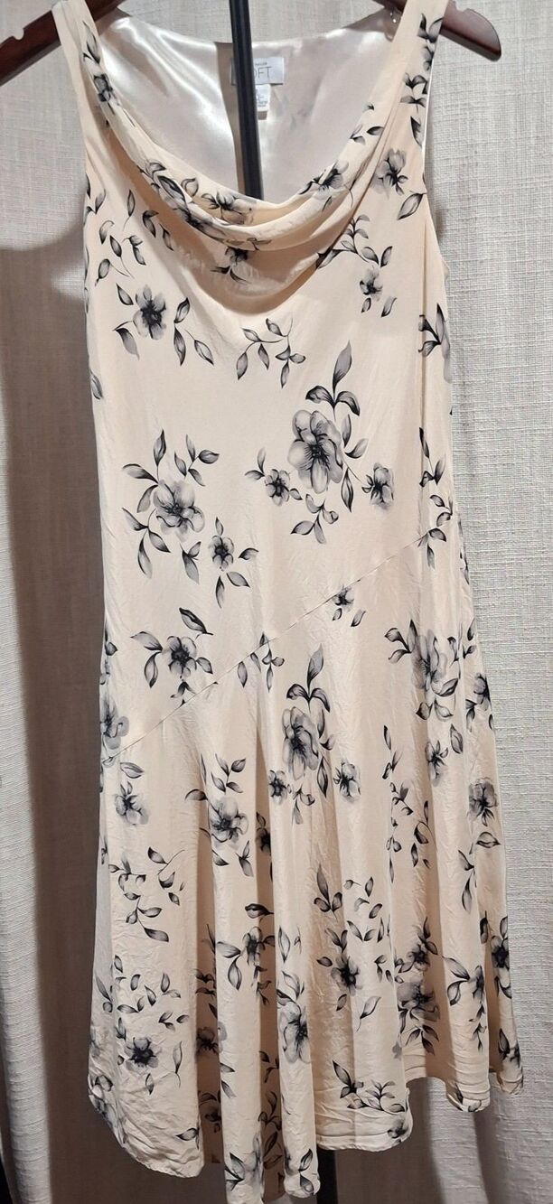 Vintage Ann Taylor LOFT 100% Silk Floral Asymmetric Cowl Midi Dress Size 6 Y2K
